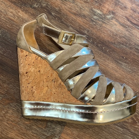 Jimmy Choo Wedges size 36 EEUC Worn Once Metallic Suede - Picture 1 of 7